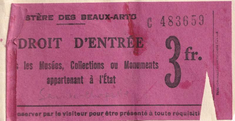 Ministere Des Beaux Arts French Museum Paris 1950s Ticket