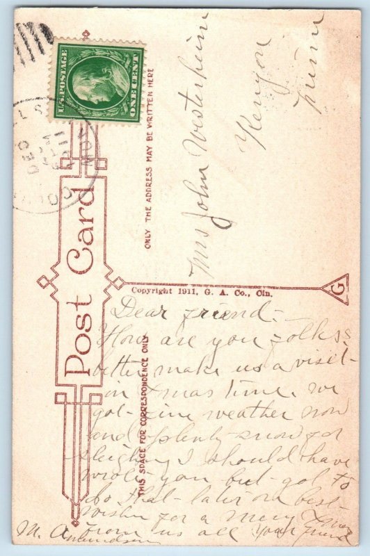 Gibson Postcard Christmas Folks Windmill Winter Scene Kenyon Minnesota MN 1911