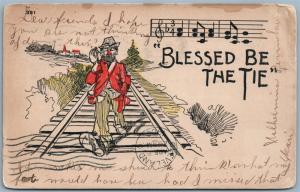 WALKING ON RAILROAD TRACKS ANTIQUE 1906 UNDIVIDED COMIC POSTCARD railway