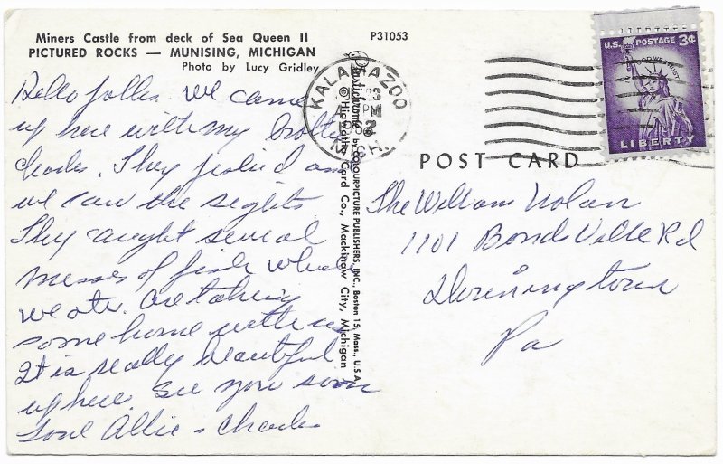 US Miners Castle, Munising, Michigan. used. Stamped and mailed 1962