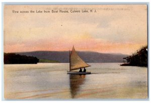 c1910 View Across Lake Boat House Culvers Lake New Jersey NJ Vintage Postcard 