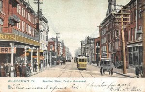 HAMILTON STREET EAST OF MONUMENT ALLENTOWN PENNSYLVANIA POSTCARD 1907