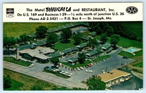 ST. JOSEPH, Missouri MO ~ Aerial MOTEL SHANGRI-LA Restaurant c1960s Postcard