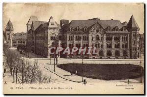 Old Postcard Metz Post L & # 39Hotel Post and the station