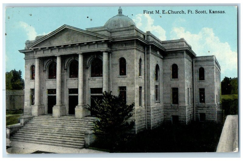 c1910 First M.E. Church Exterior Building Ft. Scott Kansas KS Vintage Postcard