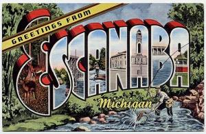 Greetings - Escanaba MI - Large Letter Linen Postcard