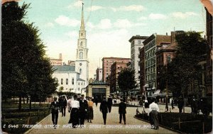 Vtg Boston MA Tremont Street View Mall Park Street Church 1910s Postcard