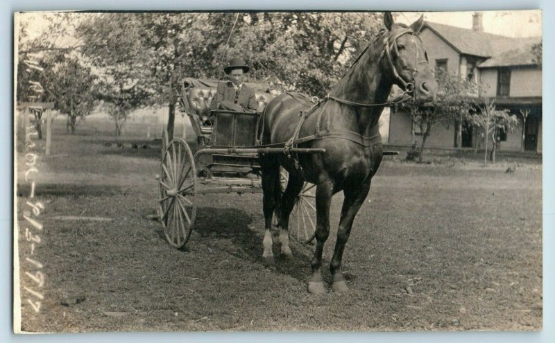 C.1917 RPPC Man In Horse Buggy Centralia, IL Postcard P165