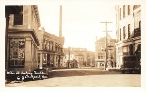Eastport ME Water Street Looking South Storefronts Old Cars Real Photo Postcard
