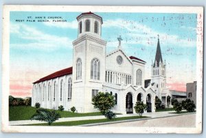 c1920's St. Ann's Church Building Cross Tower West Palm Beach Florida Postcard