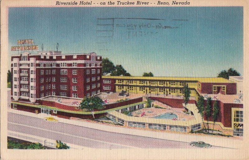 Postcard Riverside Hotel on Truckee River Reno Nevada NV