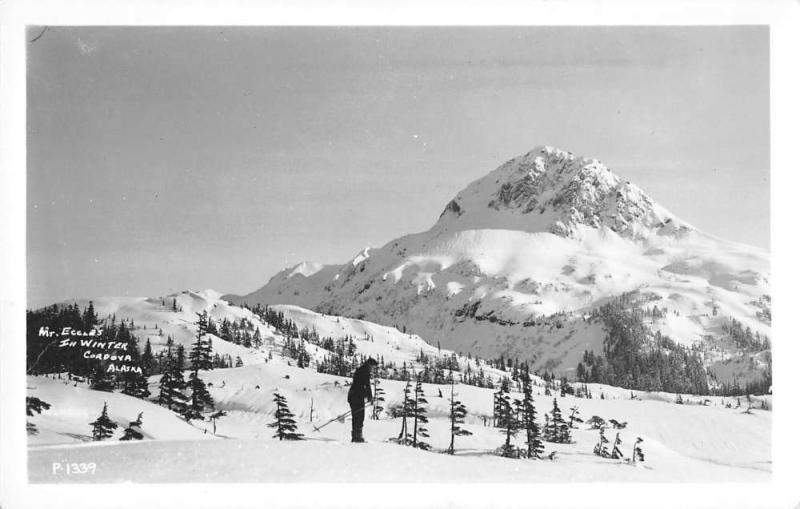 Cordova Alaska birds eye view Mt Eccles in winter real photo pc Z21996