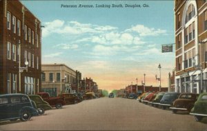 Douglas GA Peterson Ave Cars Stores Linen Postcard
