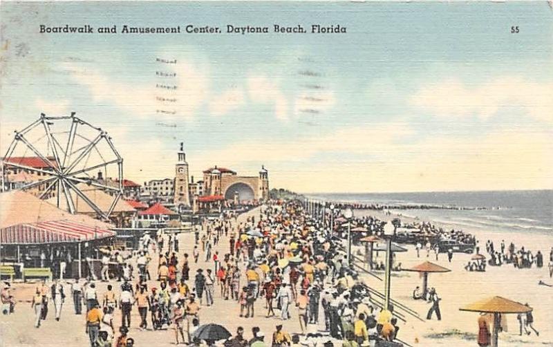 DAYTONA BEACH FL BOARDWALK & AMUSEMENT CENTER POSTCARD c1949