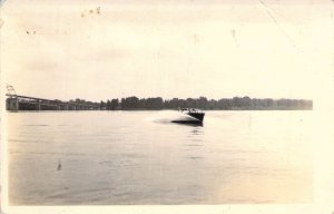 c.'08 Quincy IL, Real Photo, Speed Boat, Bridge, Mississippi River, Old Postcard