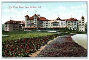 c1910 Potter Hotel Restaurant Building Flowers Ground Santa Barbara CA Postcard 
