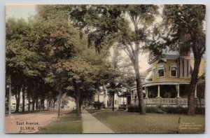 Elyria OH View on East Ave Homes Hand Colored Bins Book Store Postcard F35