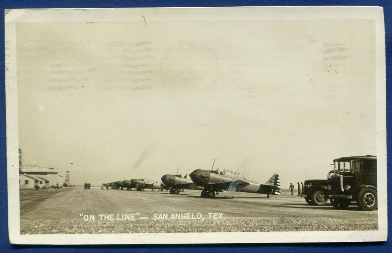 US Army Air Corp San Angelo Texas Air Field on the Flight Line photo postcard