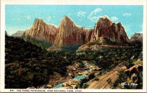 Three Patriarchs Zion National Park Utah UT Water Sky Mountains Trees Postcard 