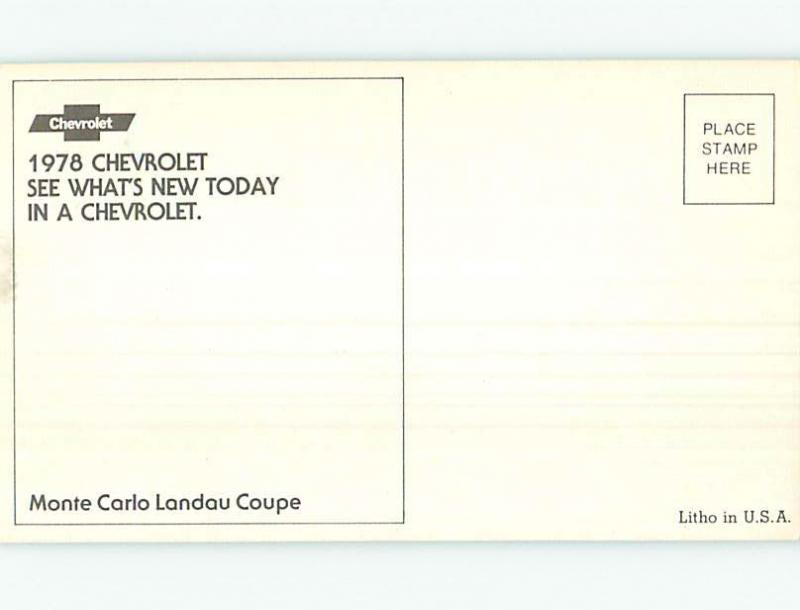 Unused 1978 car dealer ad postcard MONTE CARLO LANDAU COUPE o8092@