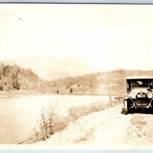 c1910s Early Touring Car RPPC Unknown Lake Mountain Real Photo Postcard A95