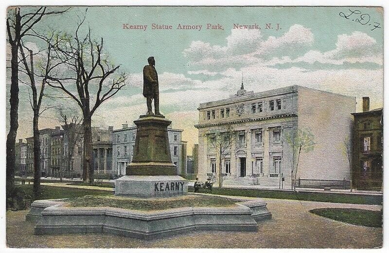 Newark, New Jersey, Vintage Postcard View of Kearny Statue Armory Park ...