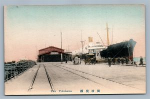 YOKOHAMA JAPAN PIER VIEW ANTIQUE POSTCARD