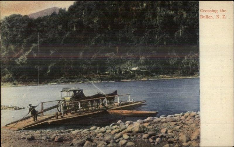 Buller New Zealand Ferry Boat Crossing the Buller c1910 Postcard