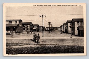 Street Scene Army Cantonment Camp Dodge Des Moines Iowa IA WWI Postcard