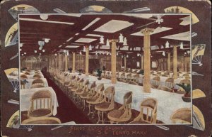 Steamship Ship Japanese Line SS Tenyo Maru INTERIOR Fan Border c1910 Postcard