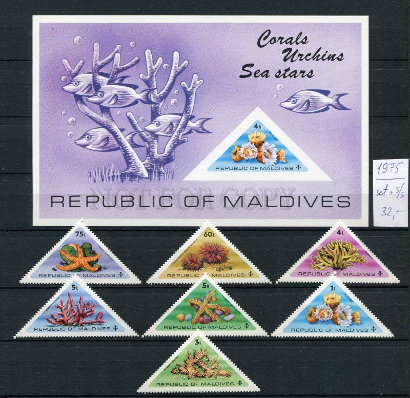 265731 Maldives 1975 year MNH stamps set+S/S SEA SHELLS