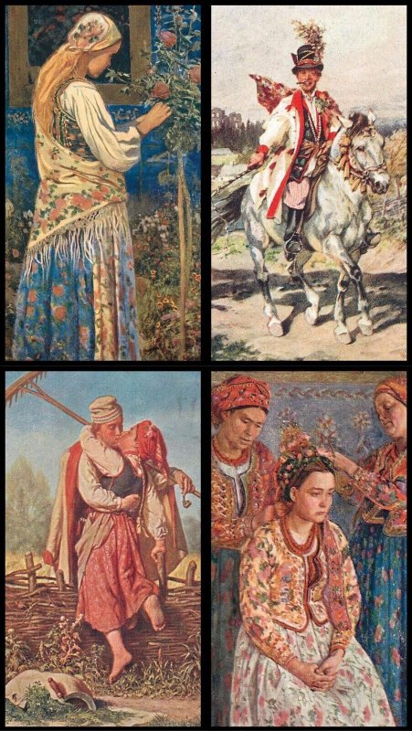 Lot of 31 old postcards Polish ethnic culture folk tradition costume type Poland