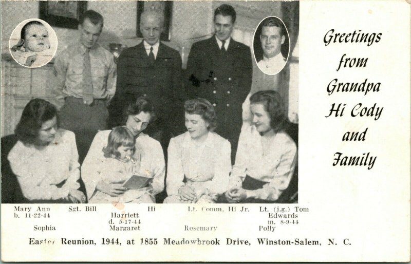 Vtg Tarjeta Postal RPPC Saludos De Grandpa Alta Cody & Family Pascua Reunion