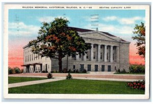 1941 Raleigh Memorial Auditorium Raleigh North Carolina Posted Vintage Postcard 