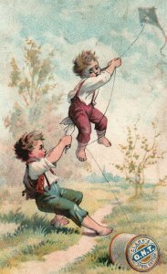 1880s-90s Clark's O.N.T Spool Cotton Two Boys Flying a Kite Sole Agent