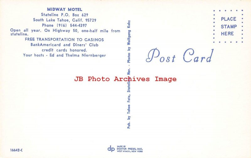 CA, South Lake Tahoe, California, Midway Motel, Multi-View, Dexter No 16642-C