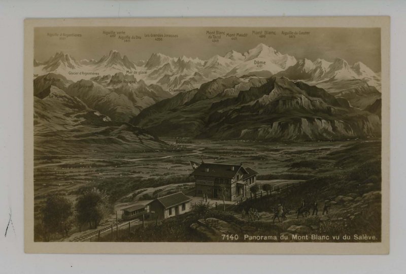 France - Chamonix. Panorama of Village & Mont Blanc from Mt. Saleve  RPPC