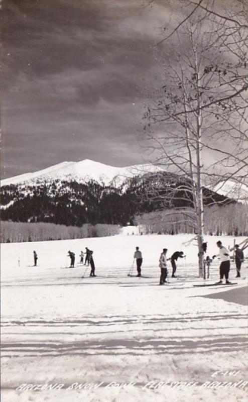 Arizona FLagstaff Snow Bank With Skiers Real Photo