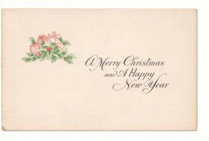 A Merry Christmas And A Happy New Year, Basket Of Holly, Vintage Postcard