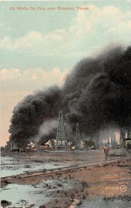 G22/ Houston Texas Postcard c1910 Oil Well Fire Disaster Derricks
