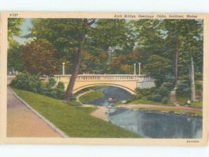 Linen ARCH BRIDGE AT DEERING OAKS Portland Maine ME d4821