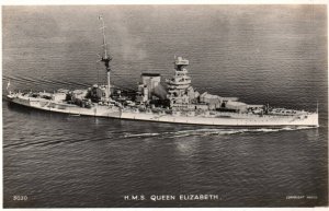 RPPC Photo British Royal Navy HMS Queen Elizabeth Battleship War Time