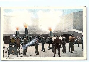 FORTRESS MONROE, VA Virginia ~ 12-INCH MORTAR GUNS in ACTION  c1920s  Postcard