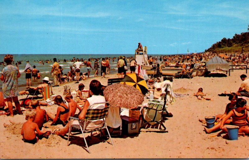 Indiana Chesterton Indiana Dunes State Park Sunbathers On Lake Michigan