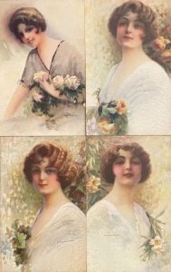 Art nouveau artist Carlo MONESTIER portraits glamour fancy women gallantry lot 