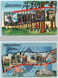2 Large Letter Linens WASHINGTON STATE, WA ~ Colourpicture c1940s Postcard