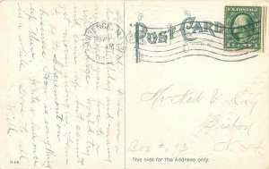 1913 Birthday Postcard  Forget Me Not Flowers, Tree Insert, Embosse Flag Cancel