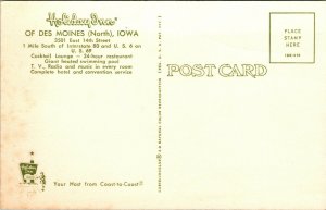 Vtg 1960's Holiday Inn Hotel Swimming Pool Des Moines Iowa IA Chrome Postcard