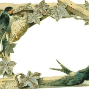 1880s Embossed Die-Cut Paper Frame Colorful Wild Birds Ivy Fab! 7L