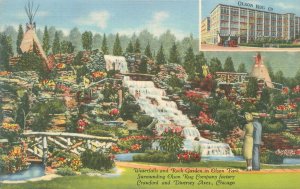 Chicago IL Olson Park Waterfalls, Rock Gardens Olson Rug Co 1940 Linen Postcard